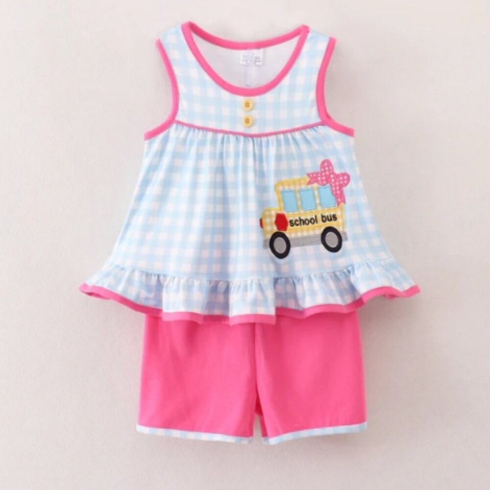 Boutique Back to School Bus Girls Tunic & Shorts Outfit Set